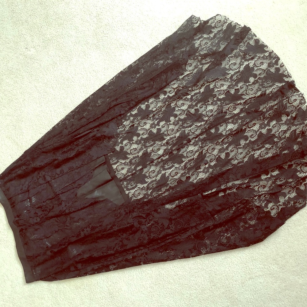 Black Leather Lace High Low Skirt